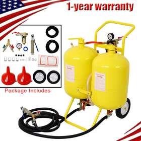 G&h 957418014337 Dual Tank Abrasive Soda Blaster 100 Lbs Capacity Coated Frame Paint Removal