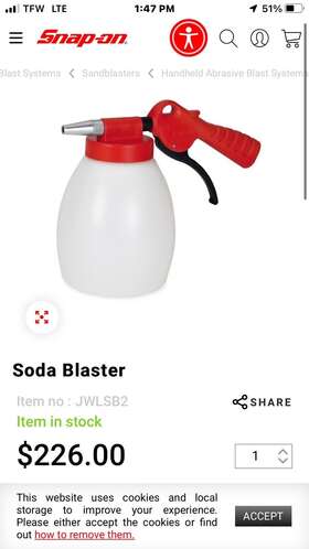 Jwlsb2 Snap-on Air Soda/sand Blaster Gun Remove Paint Rust Stains And Grim