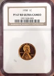 1958 Lincoln Wheat Cent Penny 1C Pf 67 Rd Dcam Ucam Proof Ultra Cameo. Fixed Price $575.00.