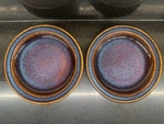 Set Of 2 Bill Campbell Northern Lights Drip Glaze Handmade Pottery Salad Plates. Fixed Price $75.00.