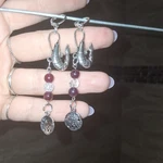 Elegant Shrimp Bait Sand Dollar Ocean Earrings With Garnet + Quartz Beads Silver. Fixed Price $8.75.