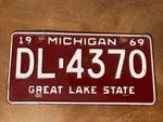 1969 Michigan License Plate # DL-4370. Fixed Price $24.99.