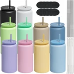10-PACK 16OZ Glass Cups With Lids & Straws Matte Green Finish. Fixed Price $99.99.