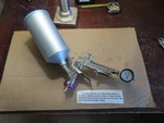 Anest Iwata LPH-400 High Performance Gravity Feed Spray Gun + Cup Purple Cap. Fixed Price $350.00.