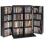 Uimoso 4-TIER Media Storage Cabinet With 16 Compartments For Dvds, Black. Fixed Price $114.99.