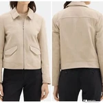 Rrp US$795 Theory Women Short Zip Jacket In Suede Sand Nwt. Fixed Price $209.04.