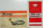 1977 Honda Accord Cvcc Owners Manual With New Car Warranty Tri-fold. Fixed Price $14.35.