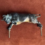 Vtg Charging Bull Vertical Cabinet Or Drawer Pull, Unique Bronze Animal Hardware. Fixed Price $50.00.