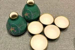 Emerald Green Sake Set 2 Bottles 5 Cups Unused Decorative Collectible. Fixed Price $96.56.