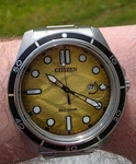 Citizen Eco-drive AW1816-89X Gold Yellow Dial Men Watch Stainless Steel 100M. Fixed Price $169.99.